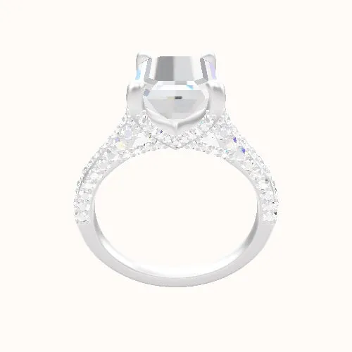 Petite Cathedral Three Row Engagement Ring With Double Pave V Prong Head