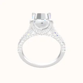 Petite Cathedral Three Row Engagement Ring With Double Pave V Prong Head