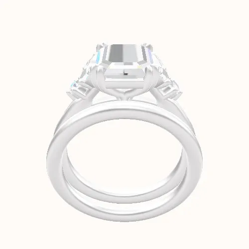 Plain Band with Marquise & Round Diamond Sidestones Engagement Ring With Double Prongs Head and Matching Band