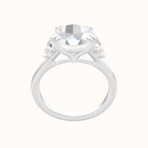 Plain Band with Round Sidestone Trio Engagement Ring With Double Prongs Head