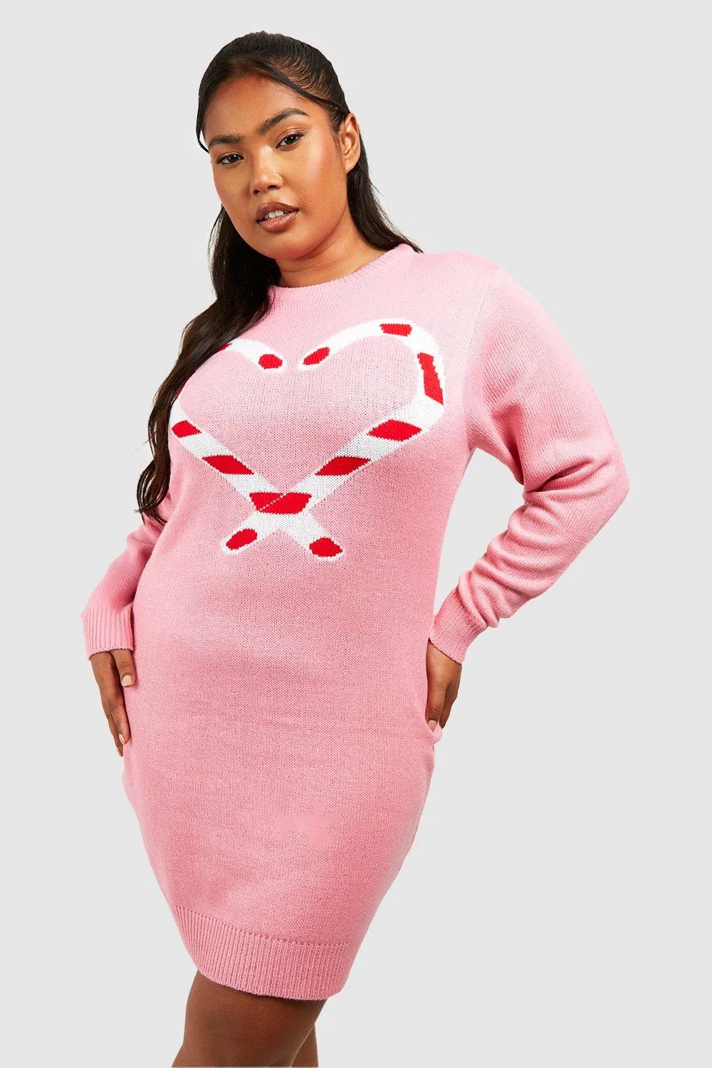 Plus Candy Cane Heart Christmas Sweater Dress