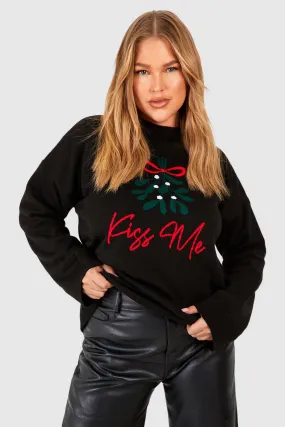 Plus Kiss Me Slogan Fairisle Christmas Sweater