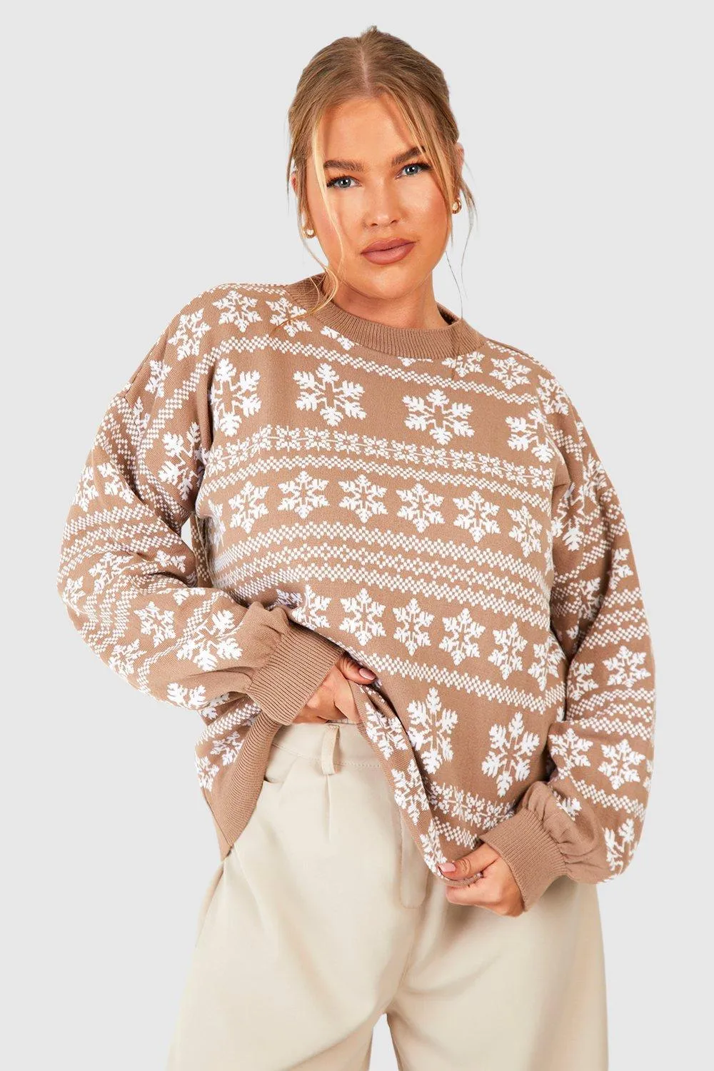 Plus Slouchy Fairisle Christmas Crop Sweater