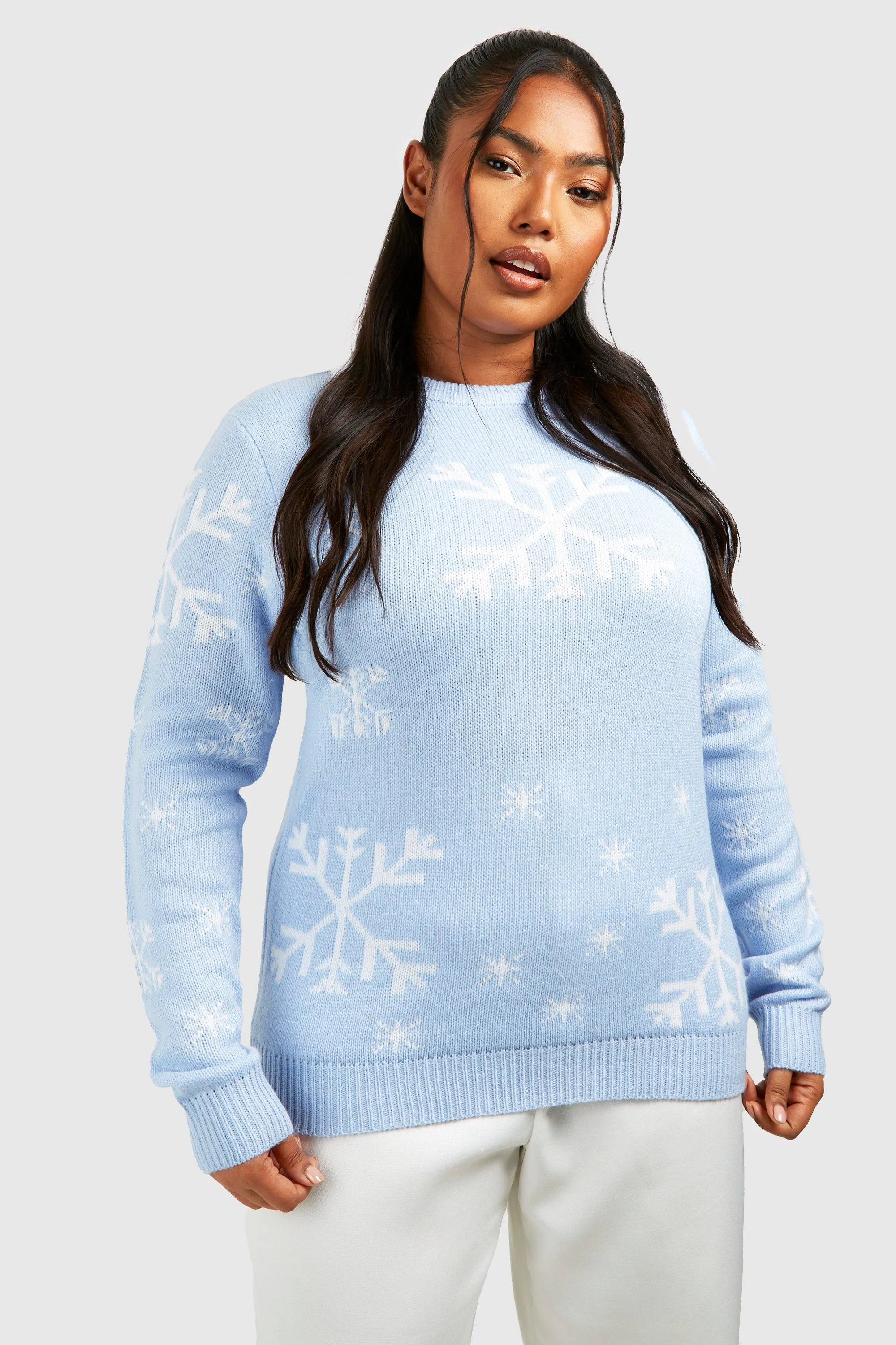 Plus Snowflake Print Christmas Sweater