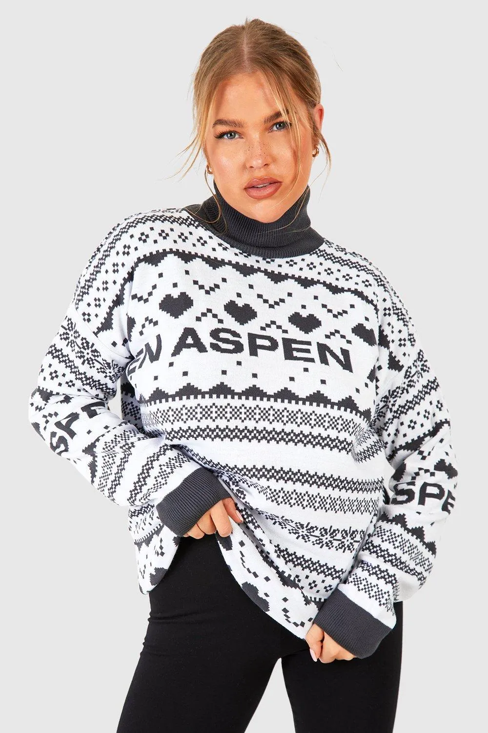 Plus Turtleneck Aspen Slogan Fairisle Christmas Sweater