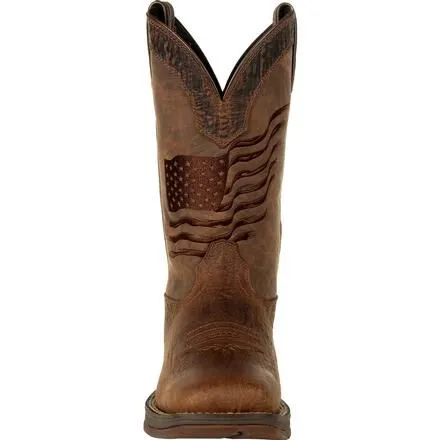 Rebel™ by Durango® Brown Distressed Flag Embroidery Western Boot