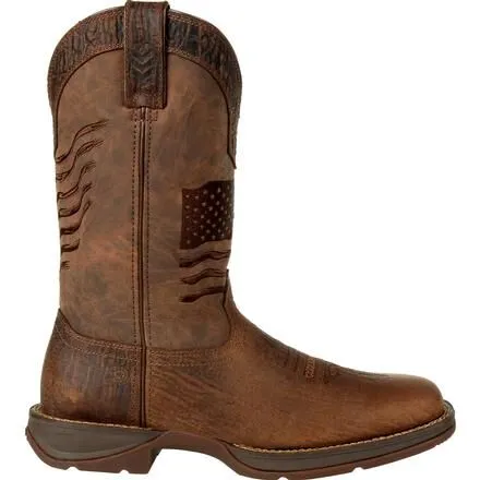 Rebel™ by Durango® Brown Distressed Flag Embroidery Western Boot