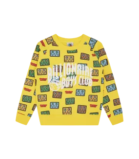 robot print logo crewneck in yellow for kids