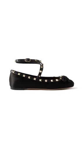 Rockstud Satin Ballerinas - Black