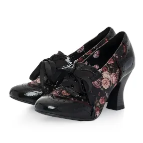 Ruby Shoo Daisy Black Floral Brogue Heels