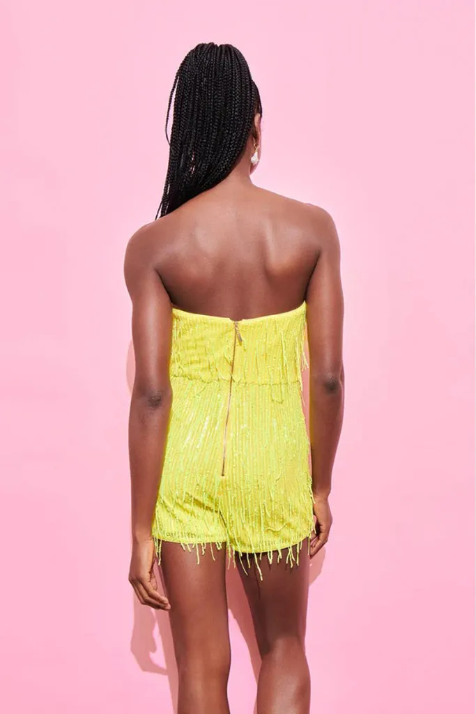 Saylor Neon Stretch Fringe Sequin Romper - Final Sale