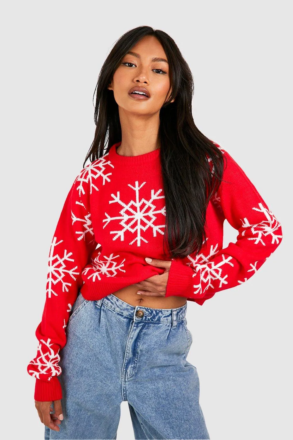 Snowflake Crop Christmas Sweater