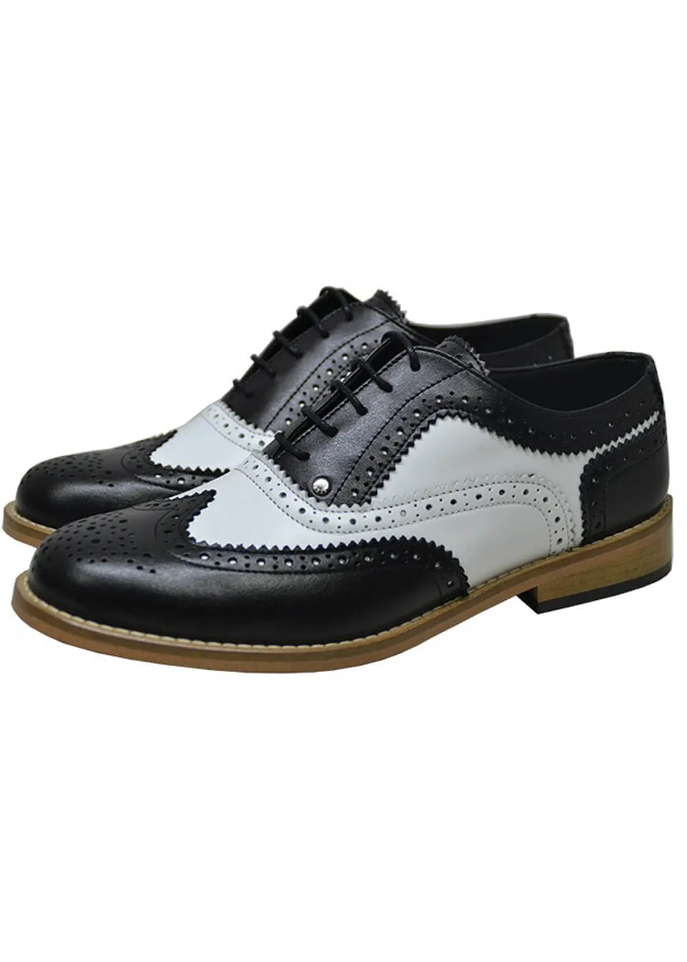 Steelground Twister Leather 50s Brogue Shoes - Black White