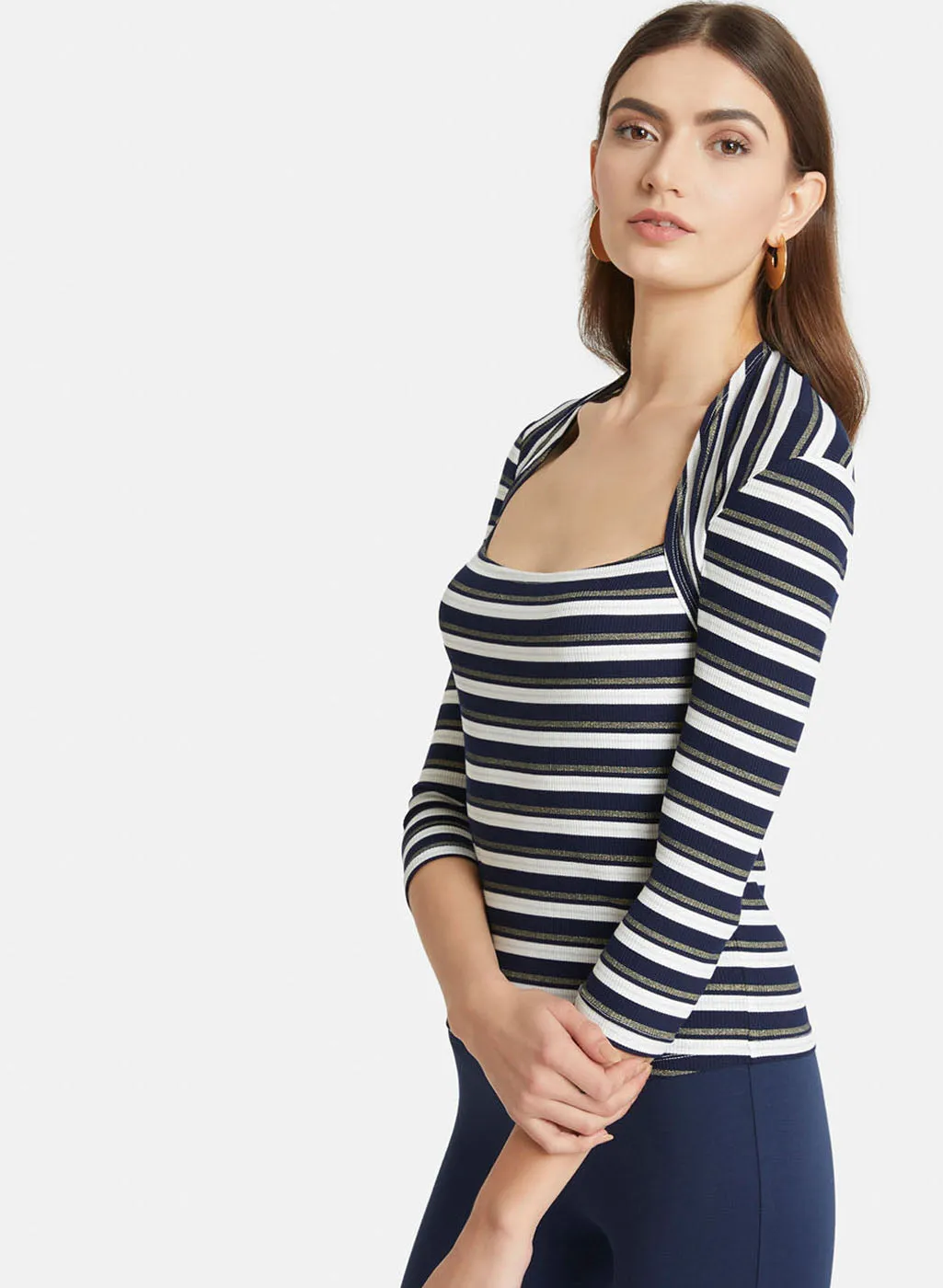 Striped Kitted Lurex Full Sleeves Top