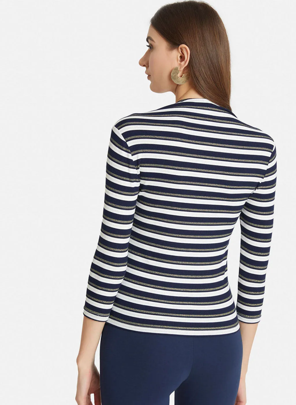 Striped Kitted Lurex Full Sleeves Top