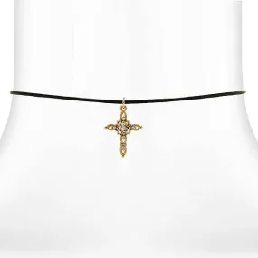 Symbols of Faith Crystal Filigree Cross Pendant Satin Cord Choker Necklace 14 + 5 Extender