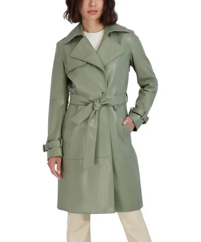 Tahari Womens Faux Leather Cold Weather Trench Coat