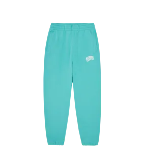 teal sweatpants with small arch logo