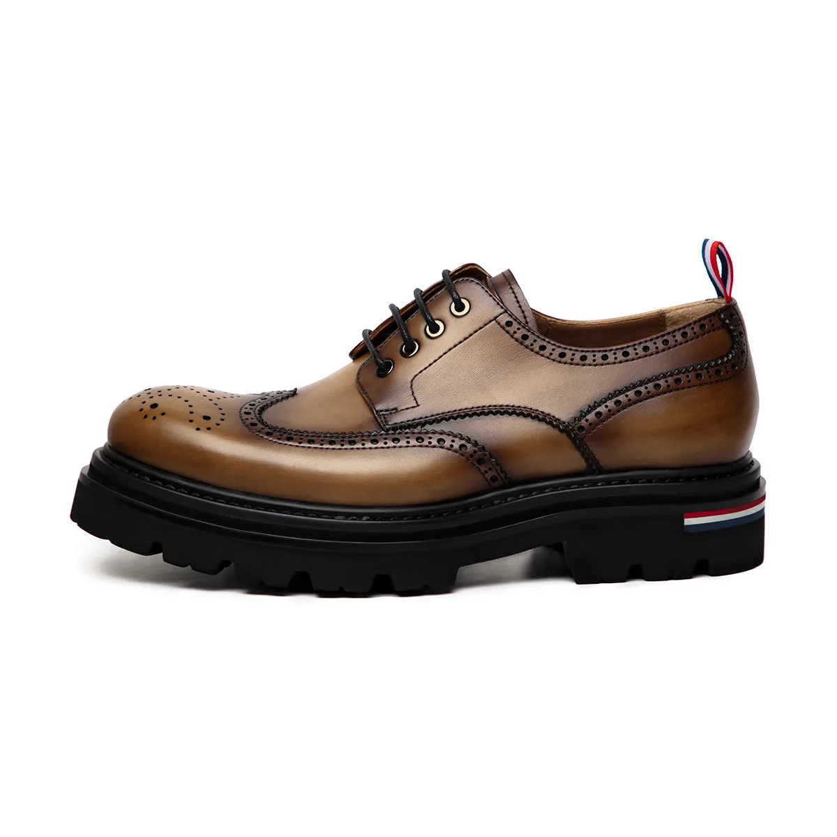 Thick Sole Brogue Calf Leather Derby Shoes for Men