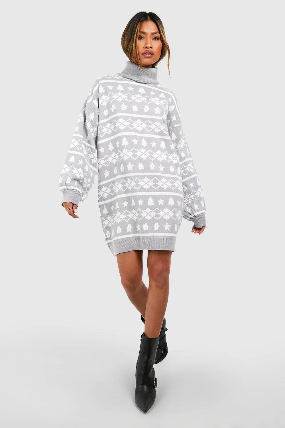 Turtleneck Fairisle Christmas Sweater Dress