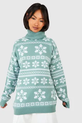 Turtleneck Snowflake Fairisle Christmas Sweater