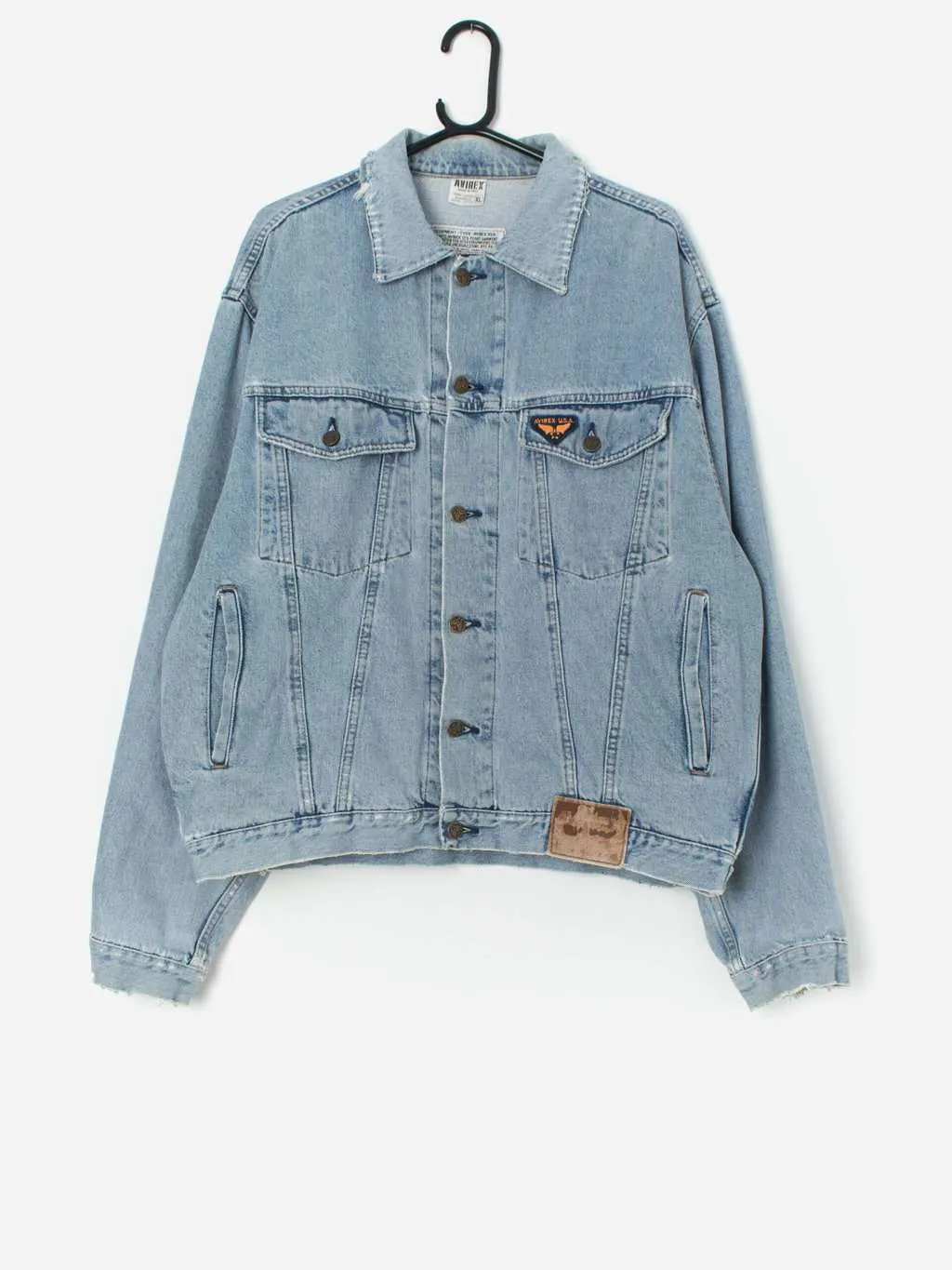 Vintage Avirex distressed denim jacket in light blue – Large