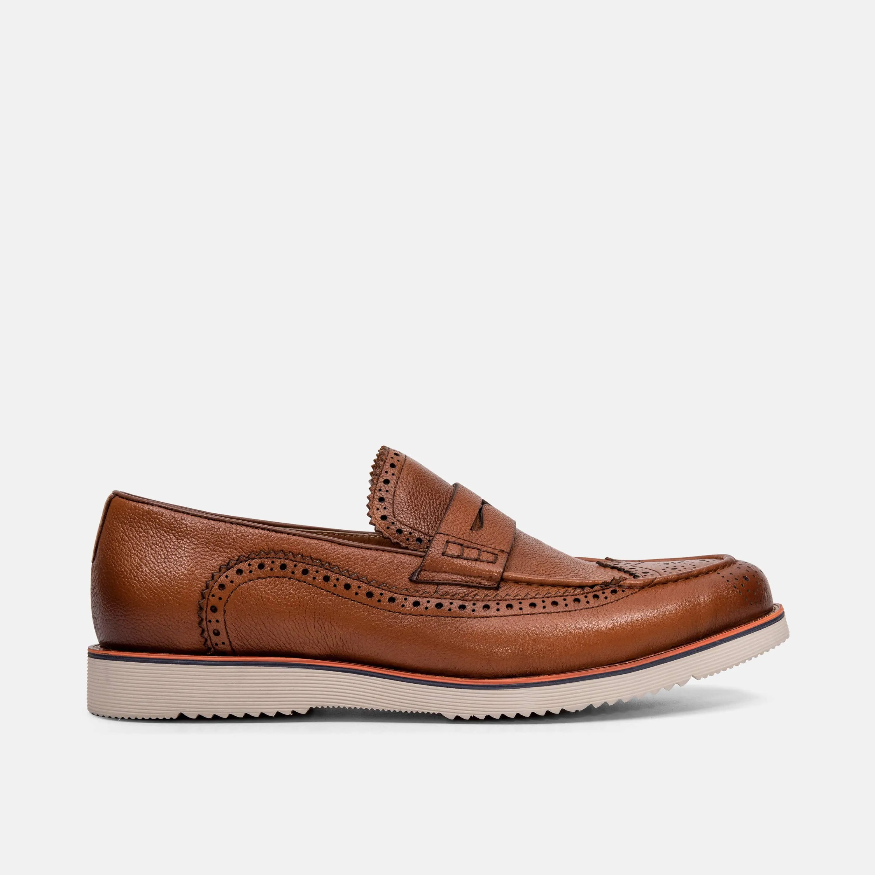 Walnut Leather Wingtip Penny Loafer - Branson Collection