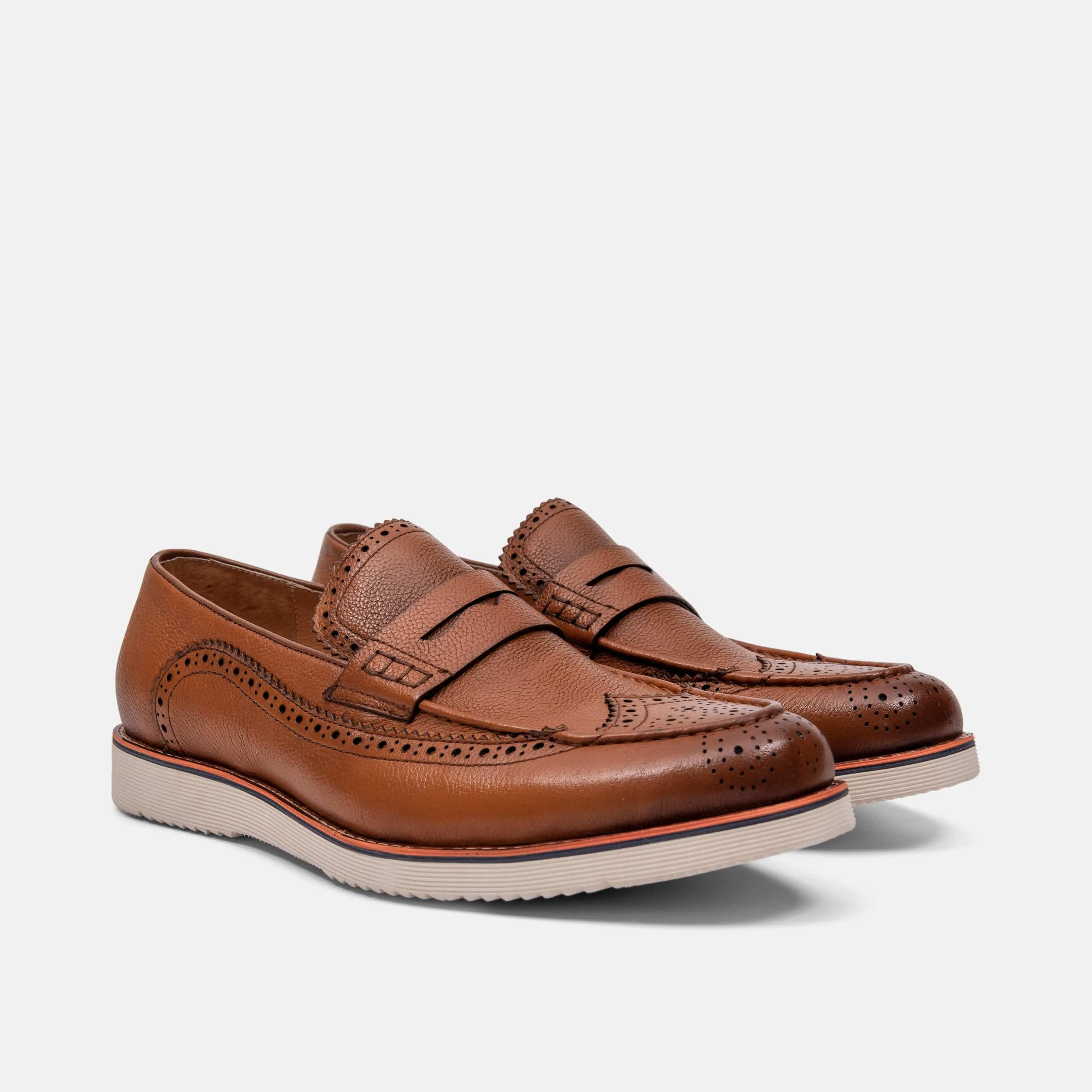 Walnut Leather Wingtip Penny Loafer - Branson Collection