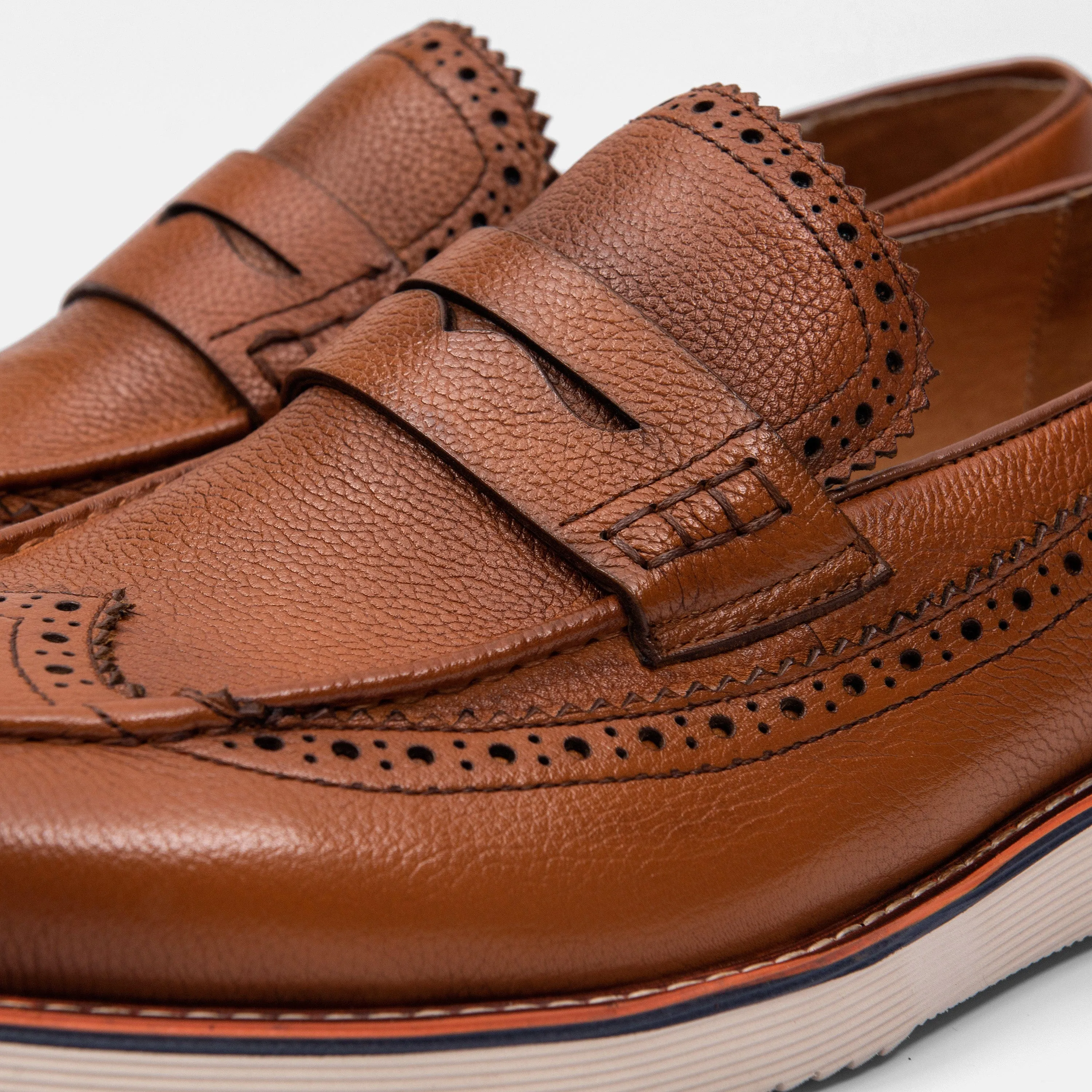 Walnut Leather Wingtip Penny Loafer - Branson Collection