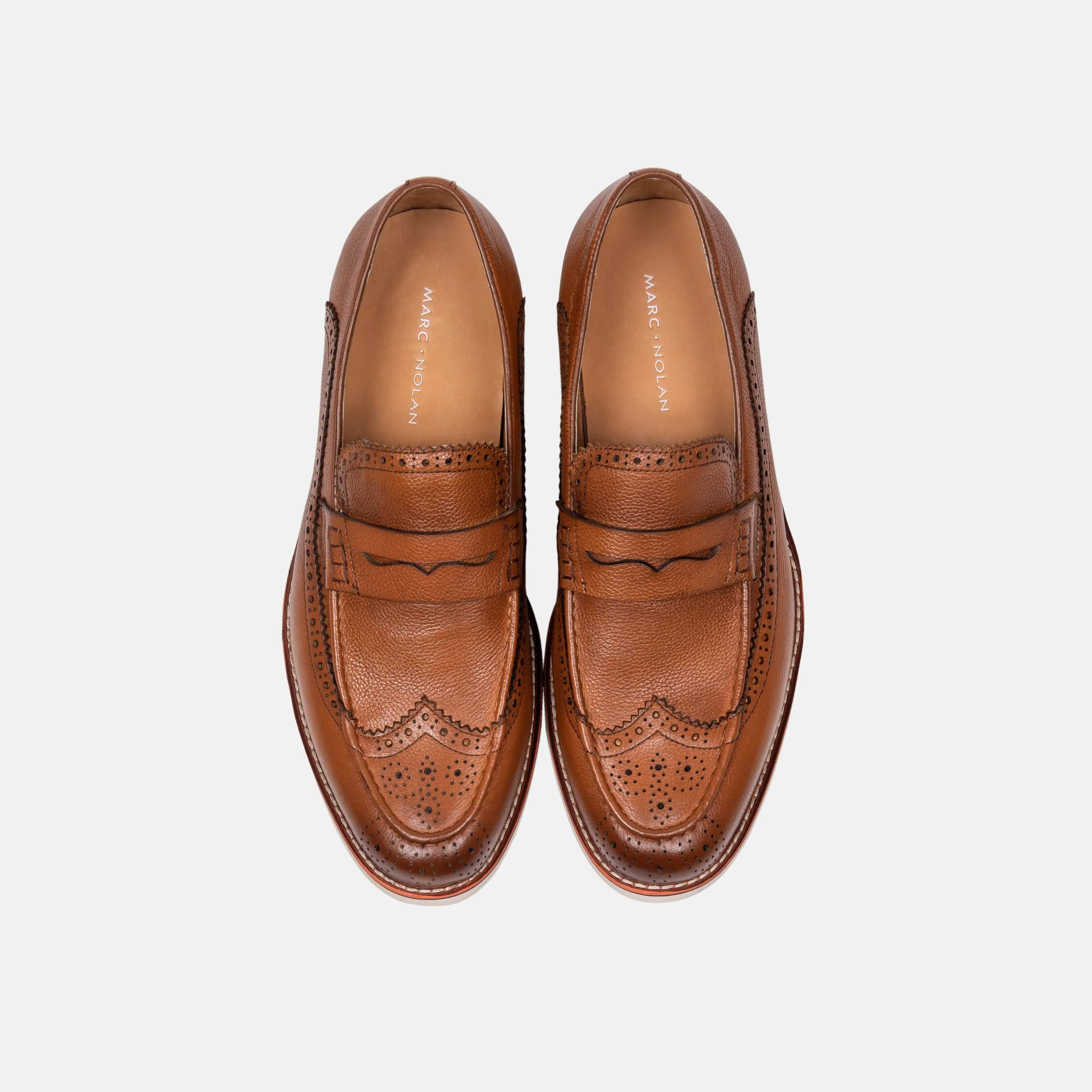 Walnut Leather Wingtip Penny Loafer - Branson Collection