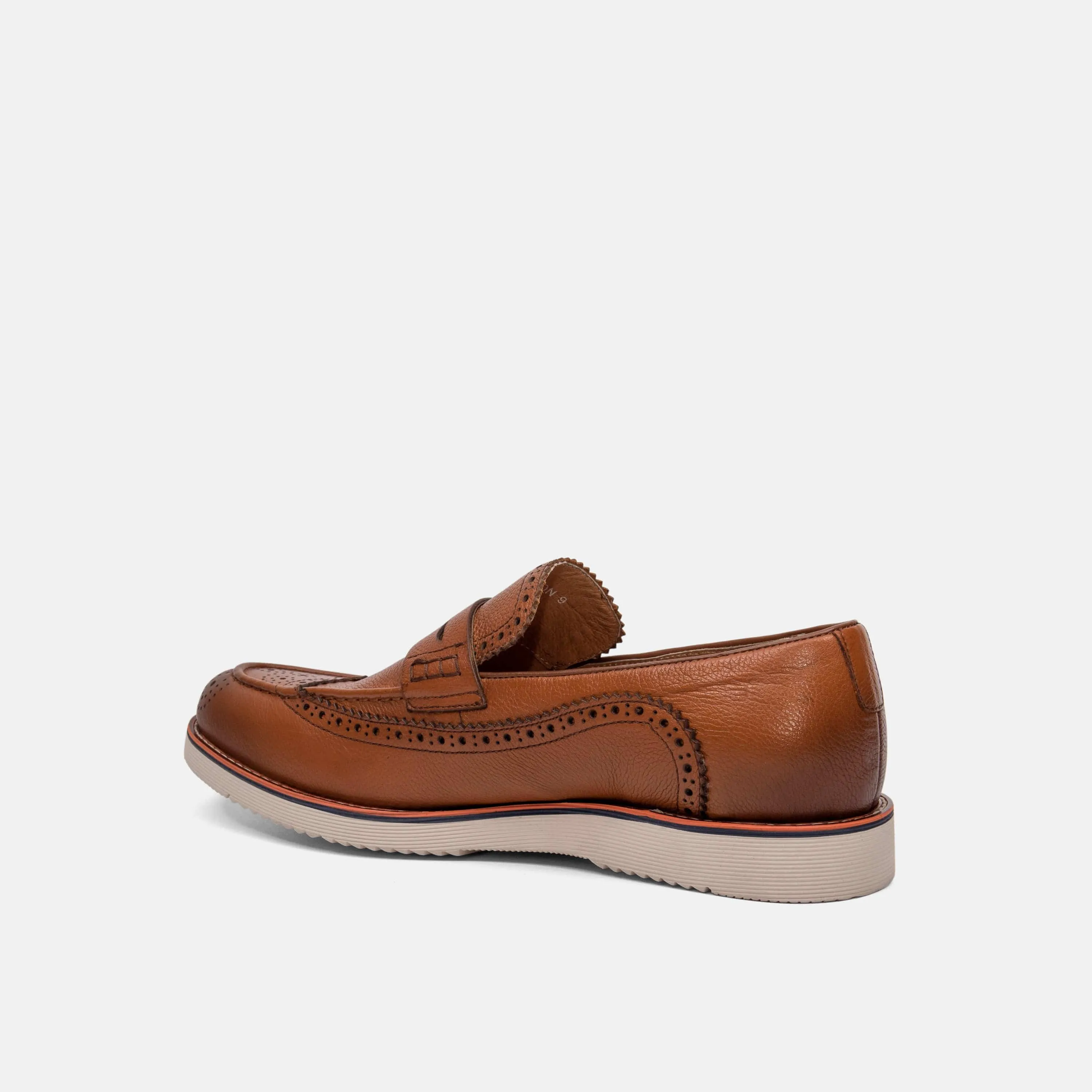 Walnut Leather Wingtip Penny Loafer - Branson Collection