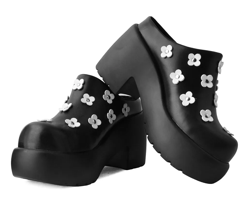 White Bubble Clog - Anarchic, Burnished Black Floral Design