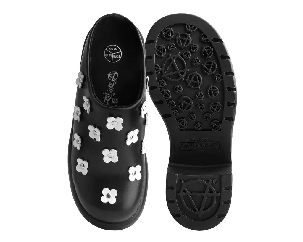 White Bubble Clog - Anarchic, Burnished Black Floral Design