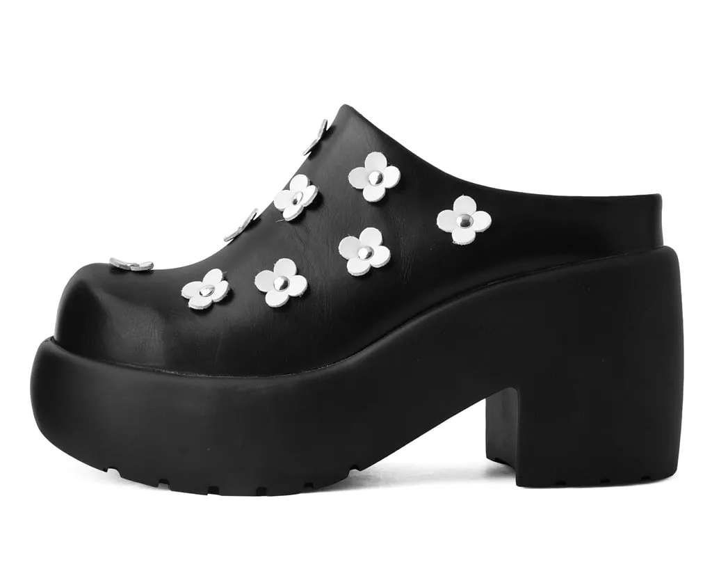 White Bubble Clog - Anarchic, Burnished Black Floral Design