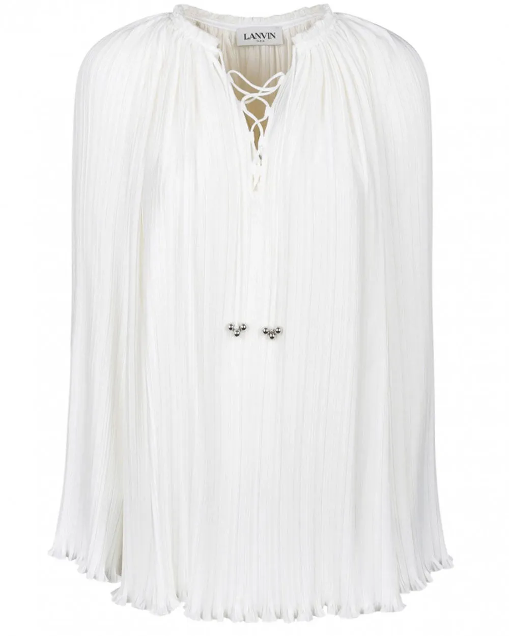 White Pleated Long Sleeve Blouse