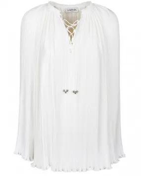 White Pleated Long Sleeve Blouse