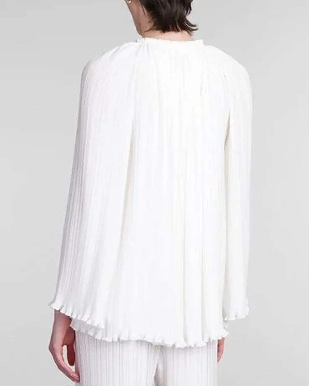 White Pleated Long Sleeve Blouse