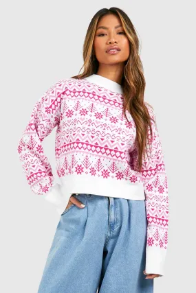 Wide Sleeve Slouchy Fairisle Christmas Crop Sweater