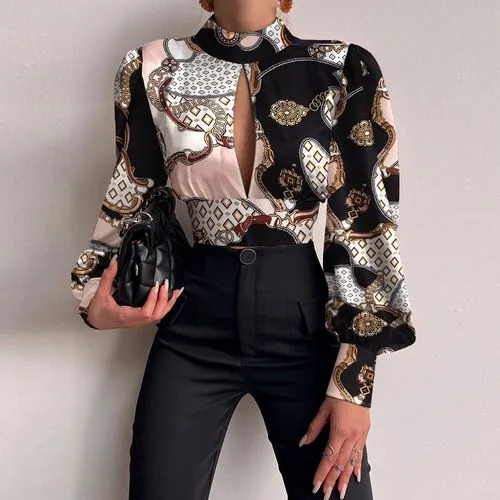 Women's Blouse Long Sleeve Blouses Hollow Out Backless Y2k Sexy Leopard