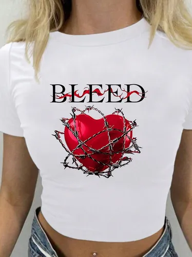 Women's T-shirt Short Sleeve T-Shirts Printing Heart Y2K Letter Heart Shape