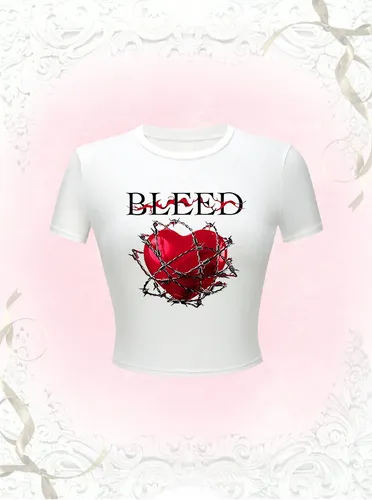 Women's T-shirt Short Sleeve T-Shirts Printing Heart Y2K Letter Heart Shape