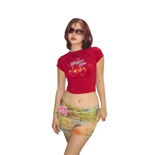 Women's T-shirt Short Sleeve T-Shirts Printing Navel Exposed Y2K Fruit