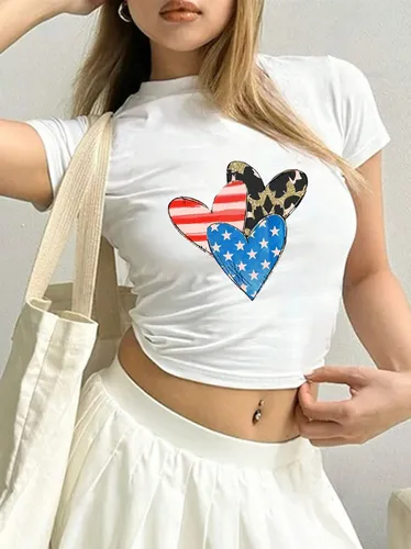 Women's T-shirt Short Sleeve T-Shirts Printing Y2K Heart Shape