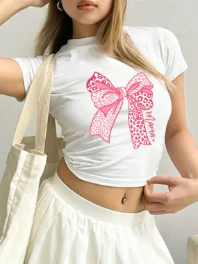 Women's T-shirt Short Sleeve T-Shirts Printing Y2K Letter Bow Knot