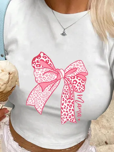 Women's T-shirt Short Sleeve T-Shirts Printing Y2K Letter Bow Knot