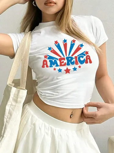 Women's T-shirt Short Sleeve T-Shirts Printing Y2K Letter