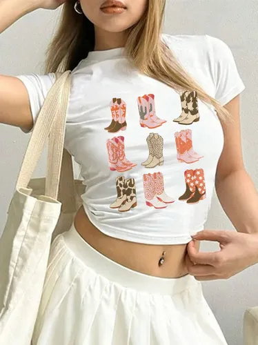 Women's T-shirt Short Sleeve T-Shirts Printing Y2K Shoe