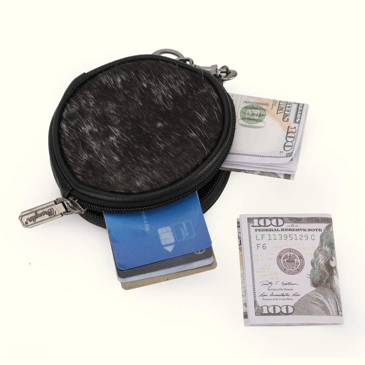 Wrangler Black Cowhide Coin Pouch Bag Charm