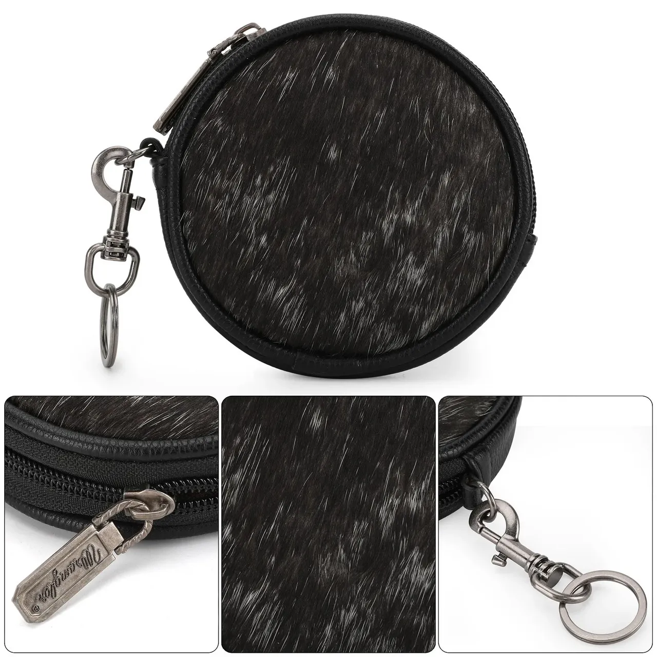 Wrangler Black Cowhide Coin Pouch Bag Charm