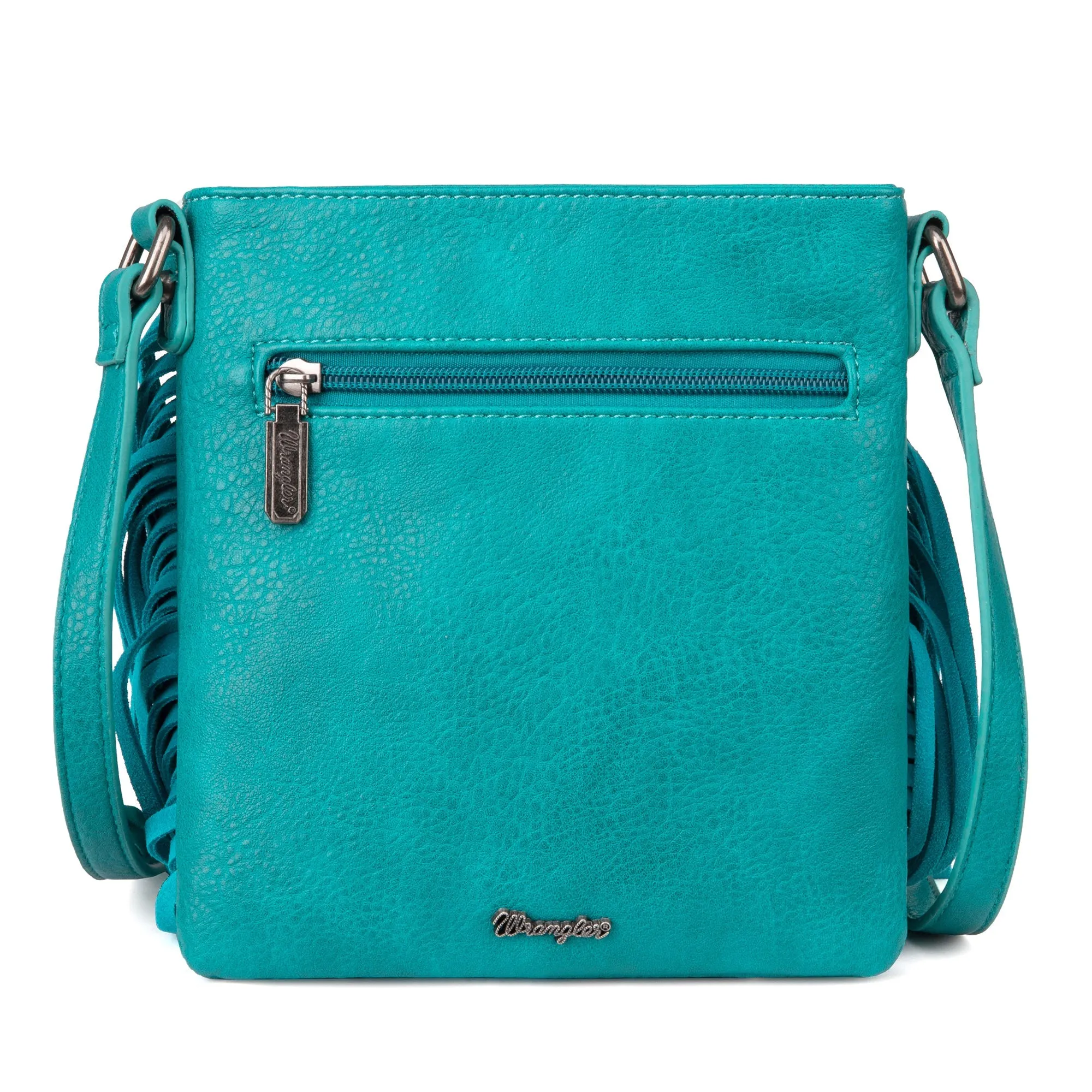 Wrangler Fringe Denim Crossbody in Turquoise